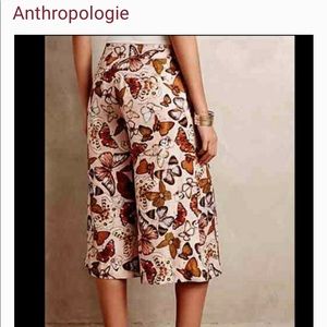 Anthropologie Elevenses Silk Butterfly Culottes.